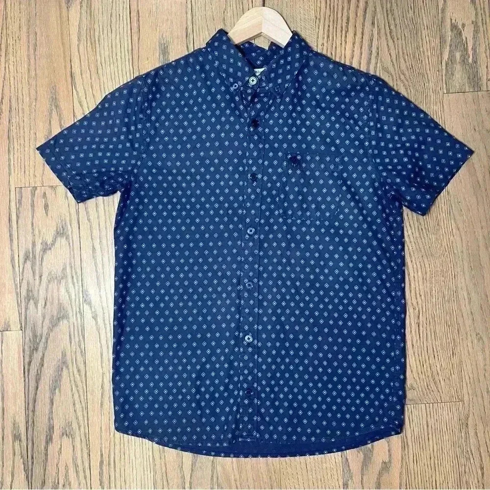 Abercrombie Kids Boys Navy Blue Button Up Short Sleeve Shirt Size 13-14 - Picture 8 of 11
